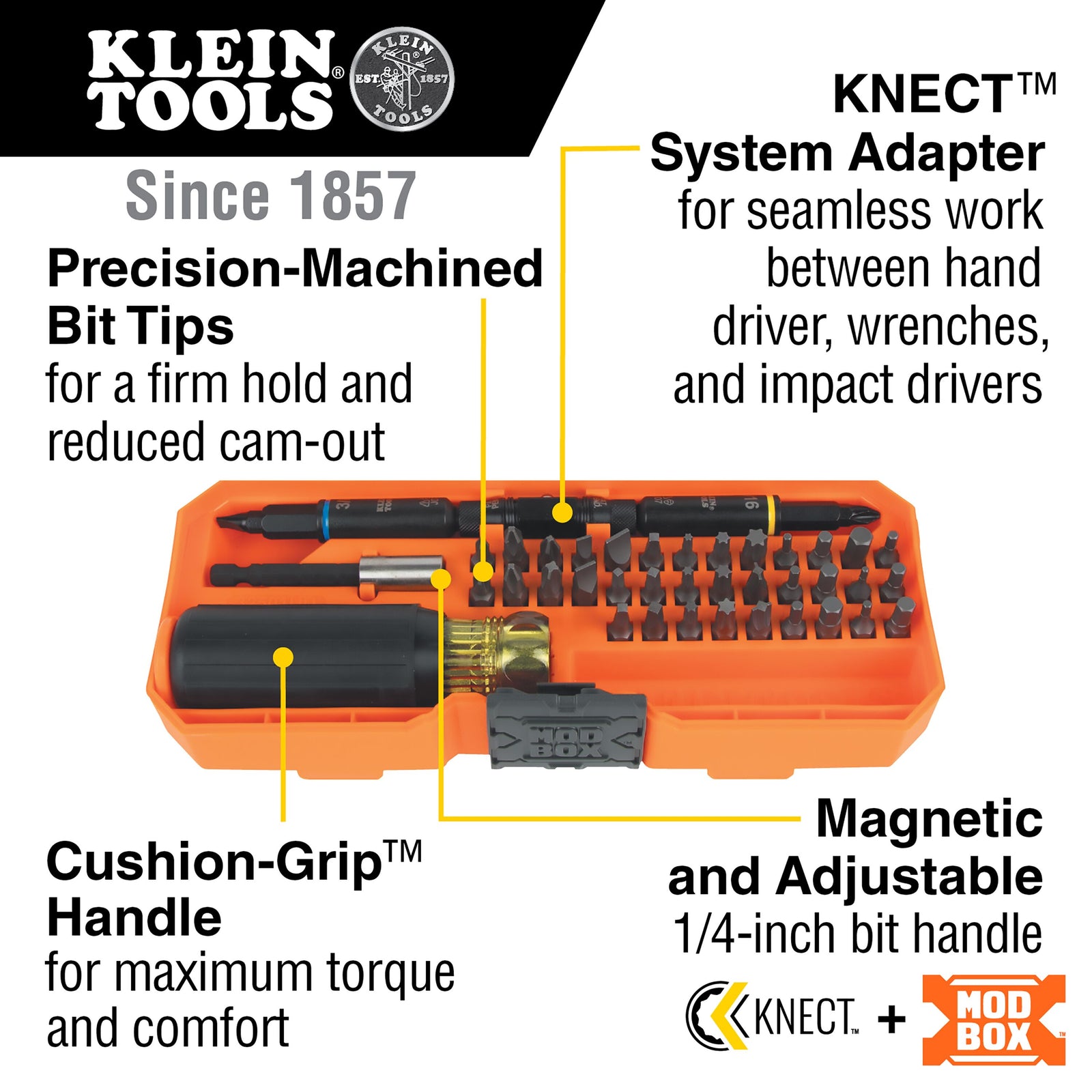 Set șurubelnițe/chei de piulițe multi-bit KNECT™ cu rezistență la impact, 46 de piese