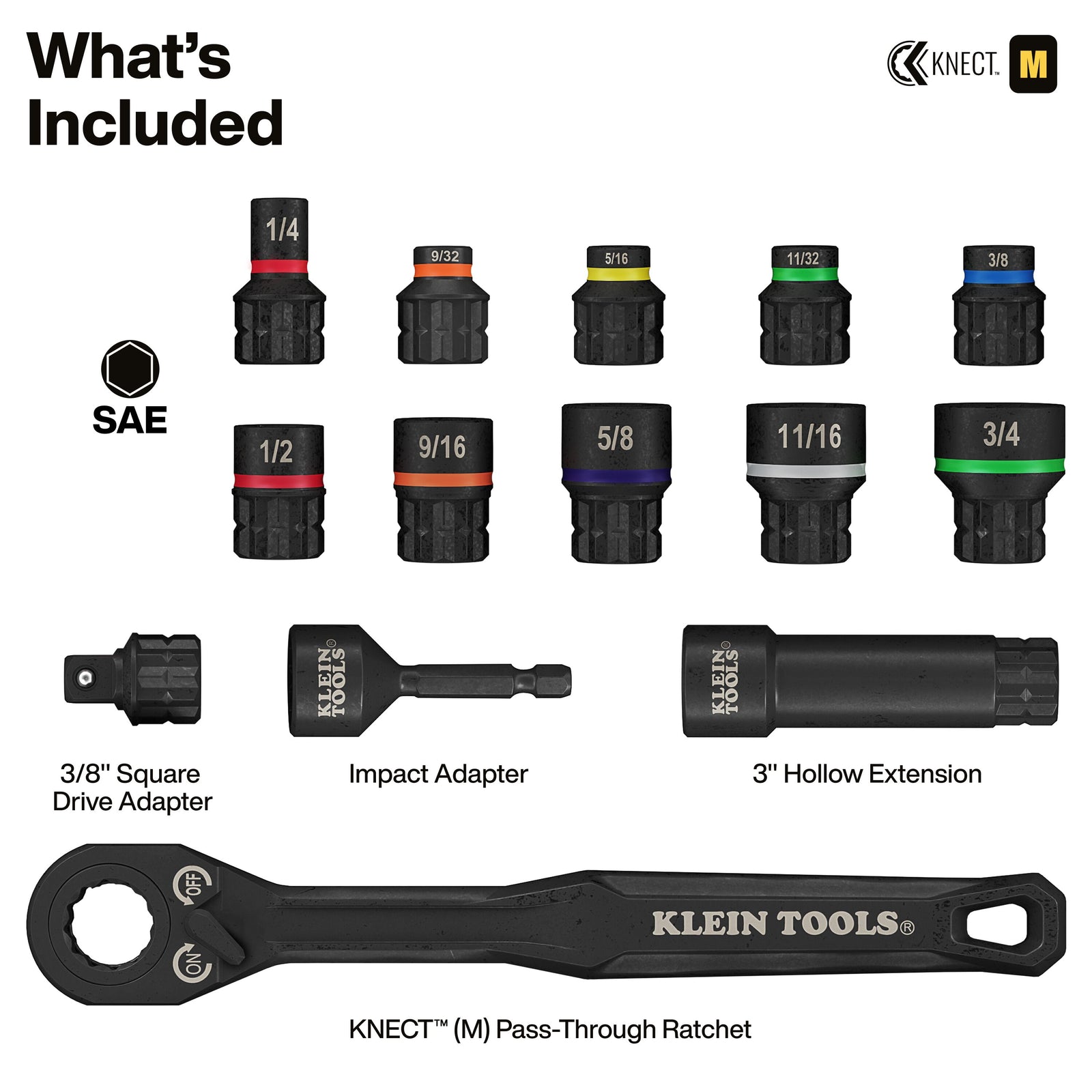 Set de chei tubulare KNECT™ cu acționare de 3/8 inch, rezistente la impact, 15 piese