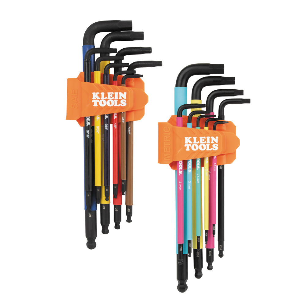 Set de chei hexagonale cu cod de culoare, SAE și metrice, 18 piese
